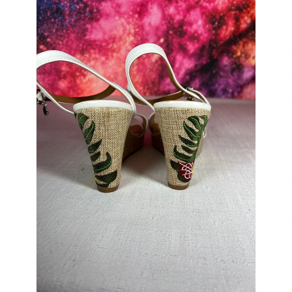 J. Renee White Leather Tropical Toucan Embroidered Wedge Sandals Mens 9M